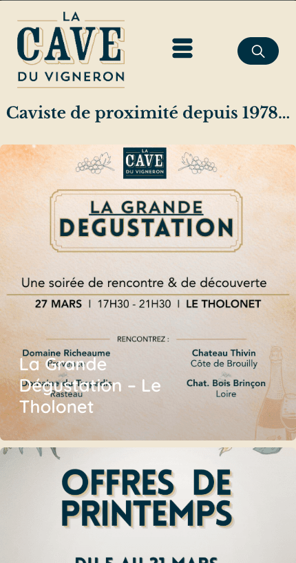 Aperçu mobile du site La Cave du Vigneron