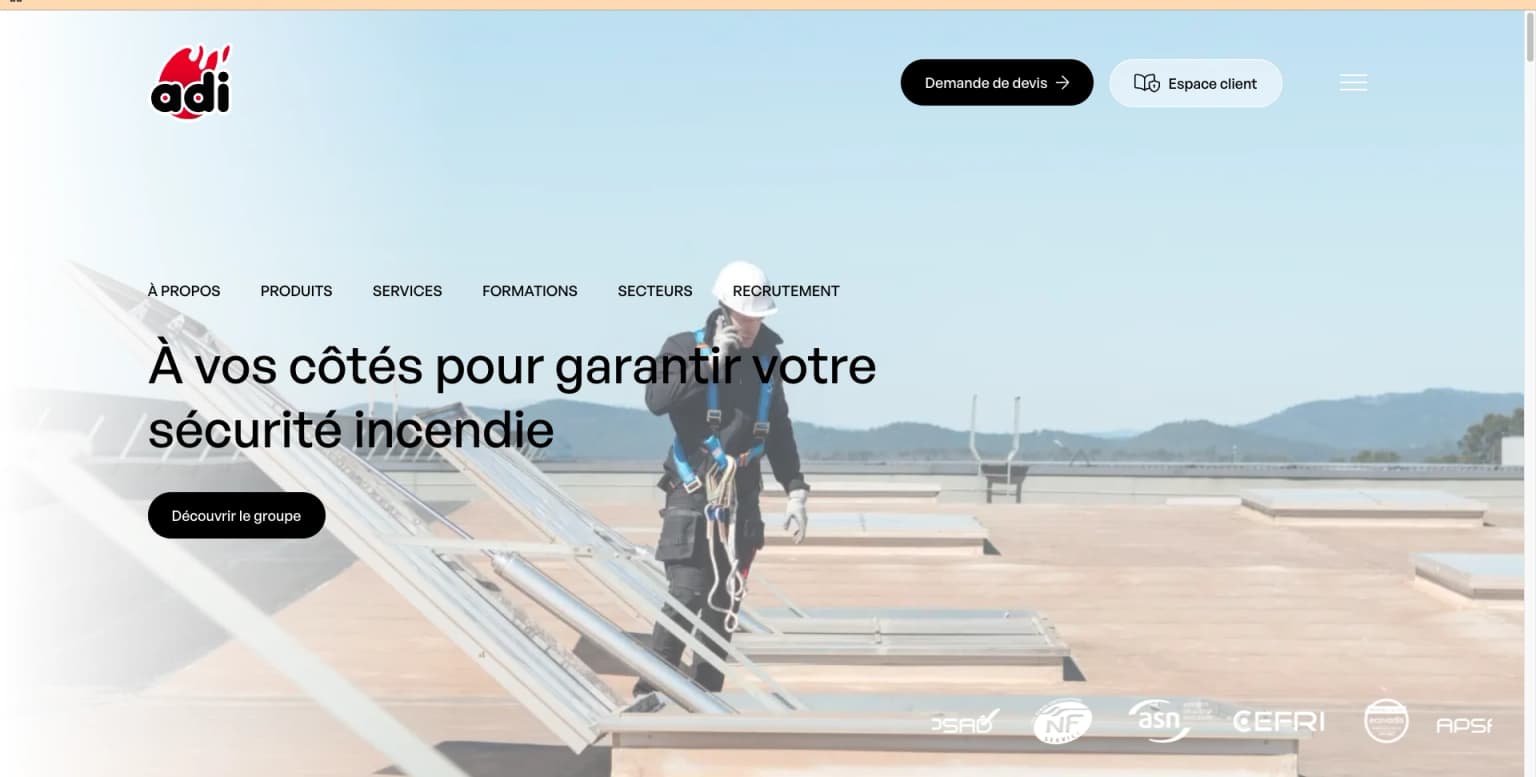 Aperçu desktop du site ADI Incendie