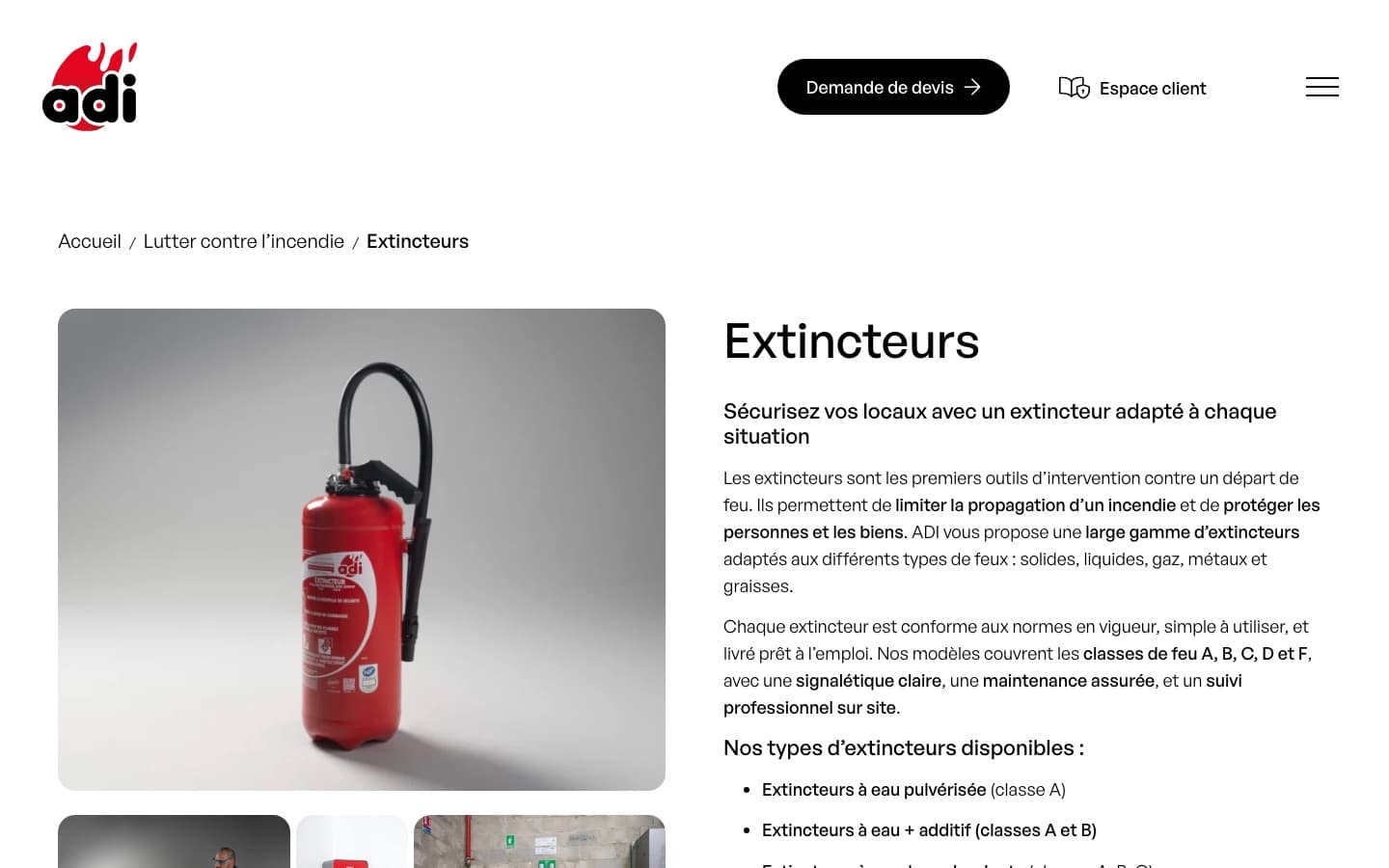 ADI Incendie — Page secteur dédiée et catalogue ADI Académie