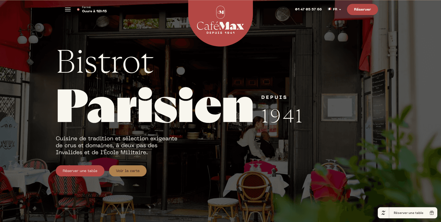 Aperçu desktop du site Café Max