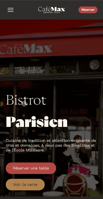 Aperçu mobile du site Café Max