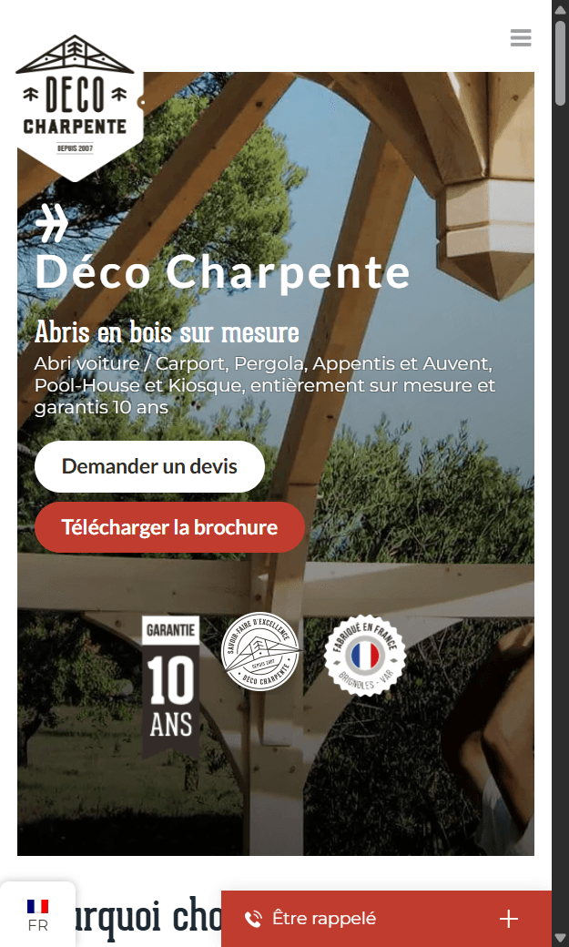 Aperçu mobile du site Déco Charpente