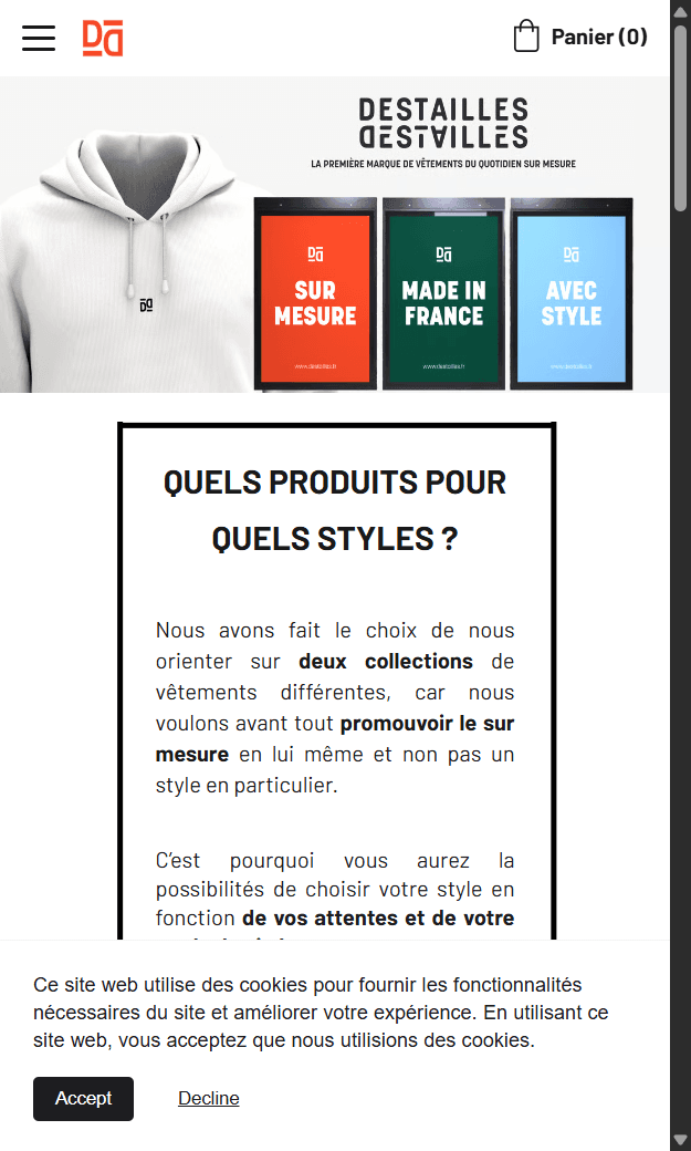 Aperçu mobile du site Destailles