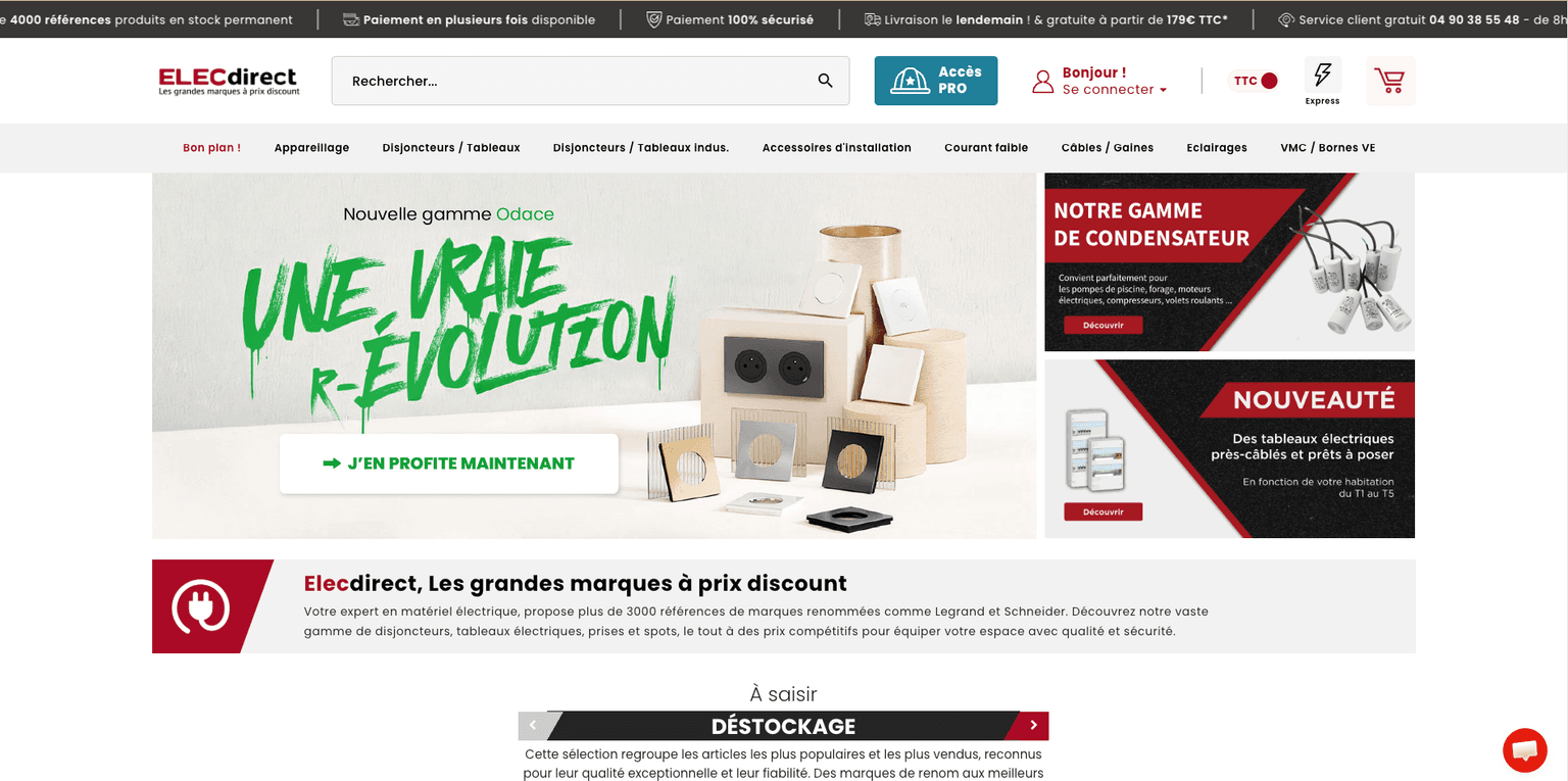 Aperçu desktop du site ELECdirect