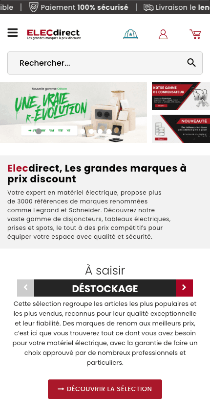 Aperçu mobile du site ELECdirect