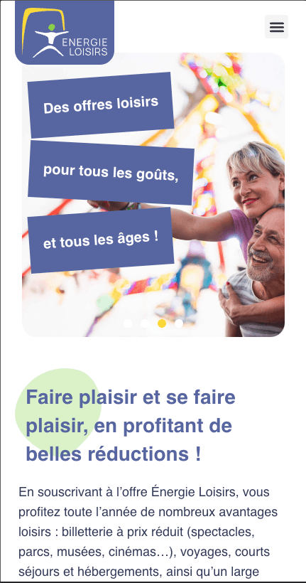 Aperçu mobile du site Énergie Loisirs