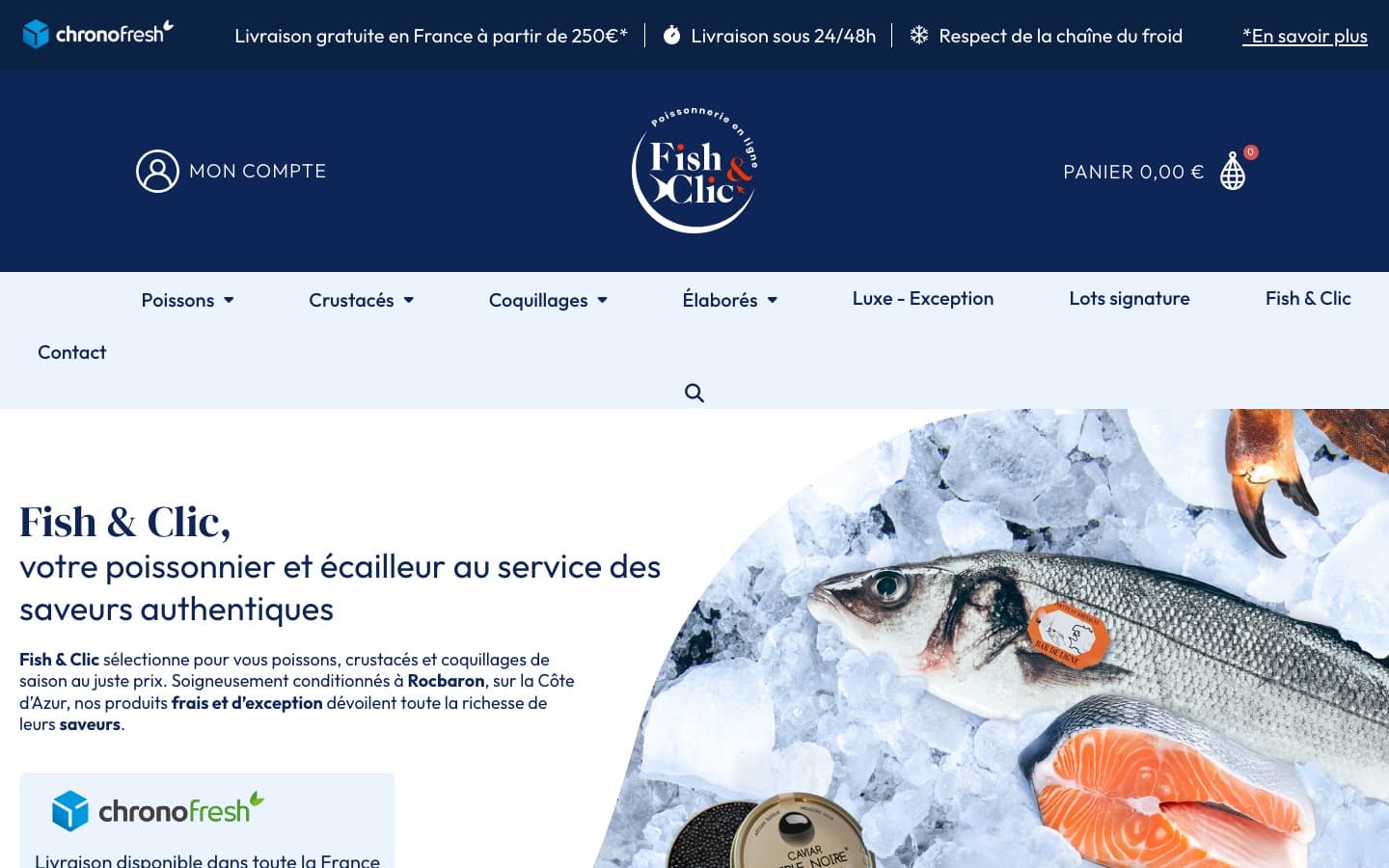 Fish et Clic - Page d'accueil avec signature poissonnier