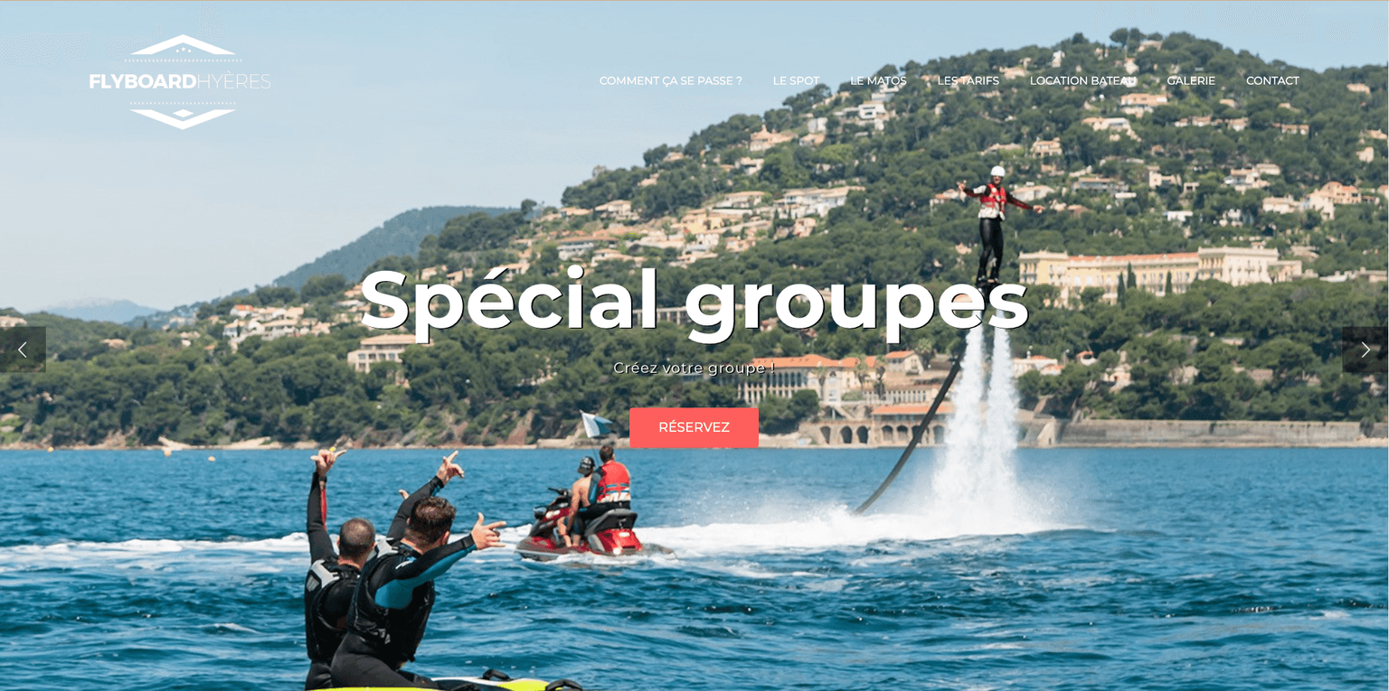 Aperçu desktop du site Flyboard Hyères