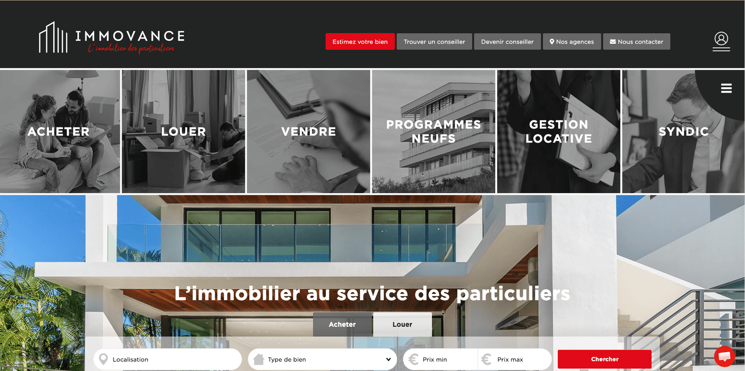 Aperçu desktop du site Immovance