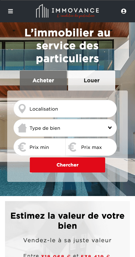 Aperçu mobile du site Immovance