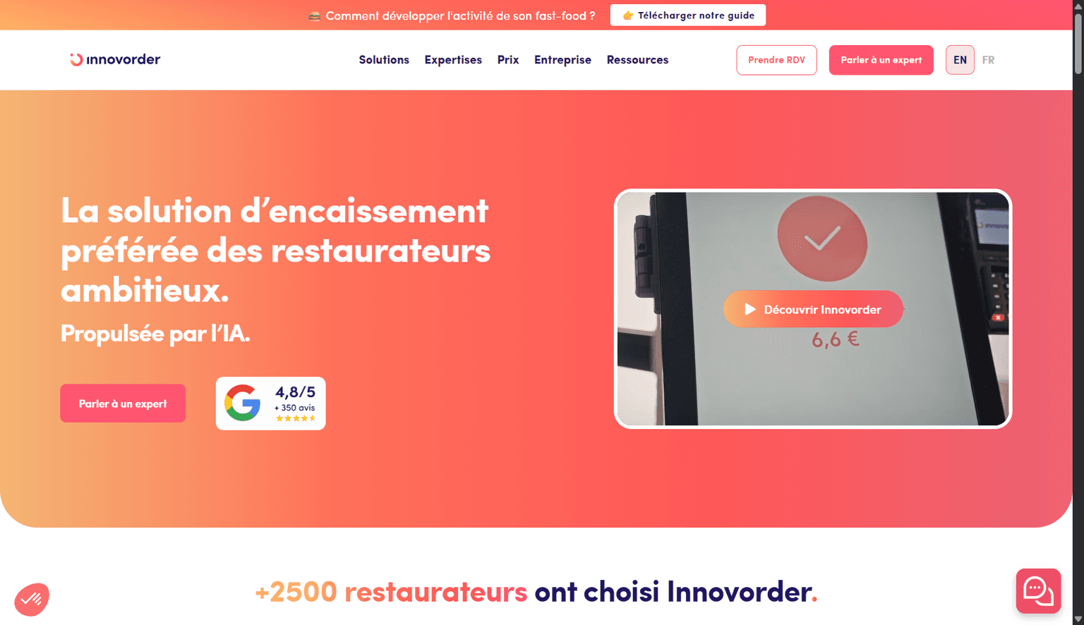Aperçu desktop du site Innovorder