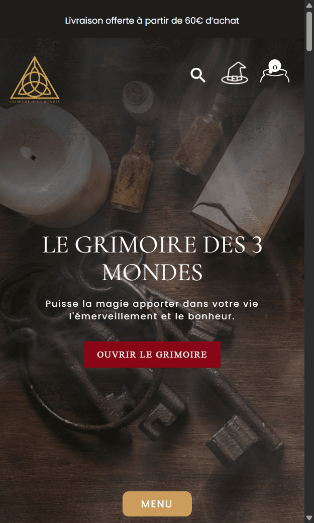 Aperçu mobile du site Le Grimoire des 3 Mondes