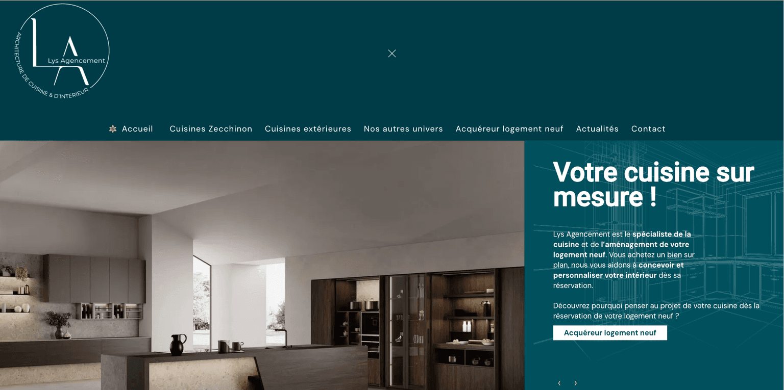 Aperçu desktop du site Lys Agencement