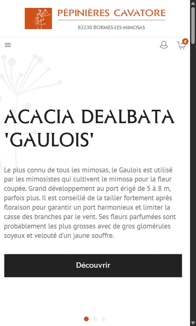 Aperçu mobile du site Pépinières Cavatore