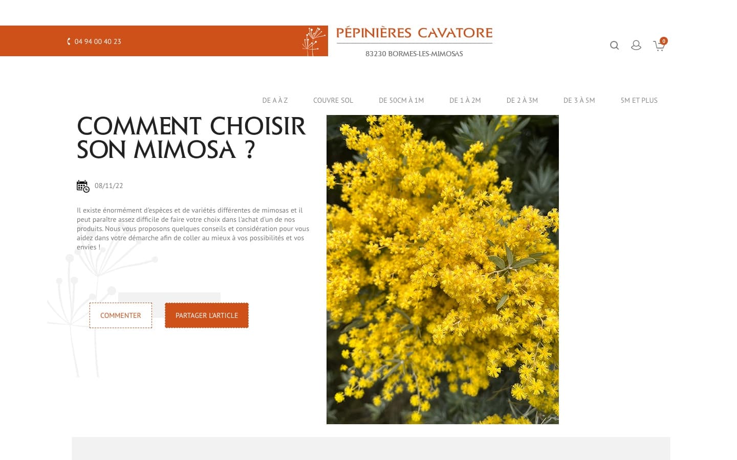 Pépinières Cavatore - Catalogue rangé par hauteur adulte