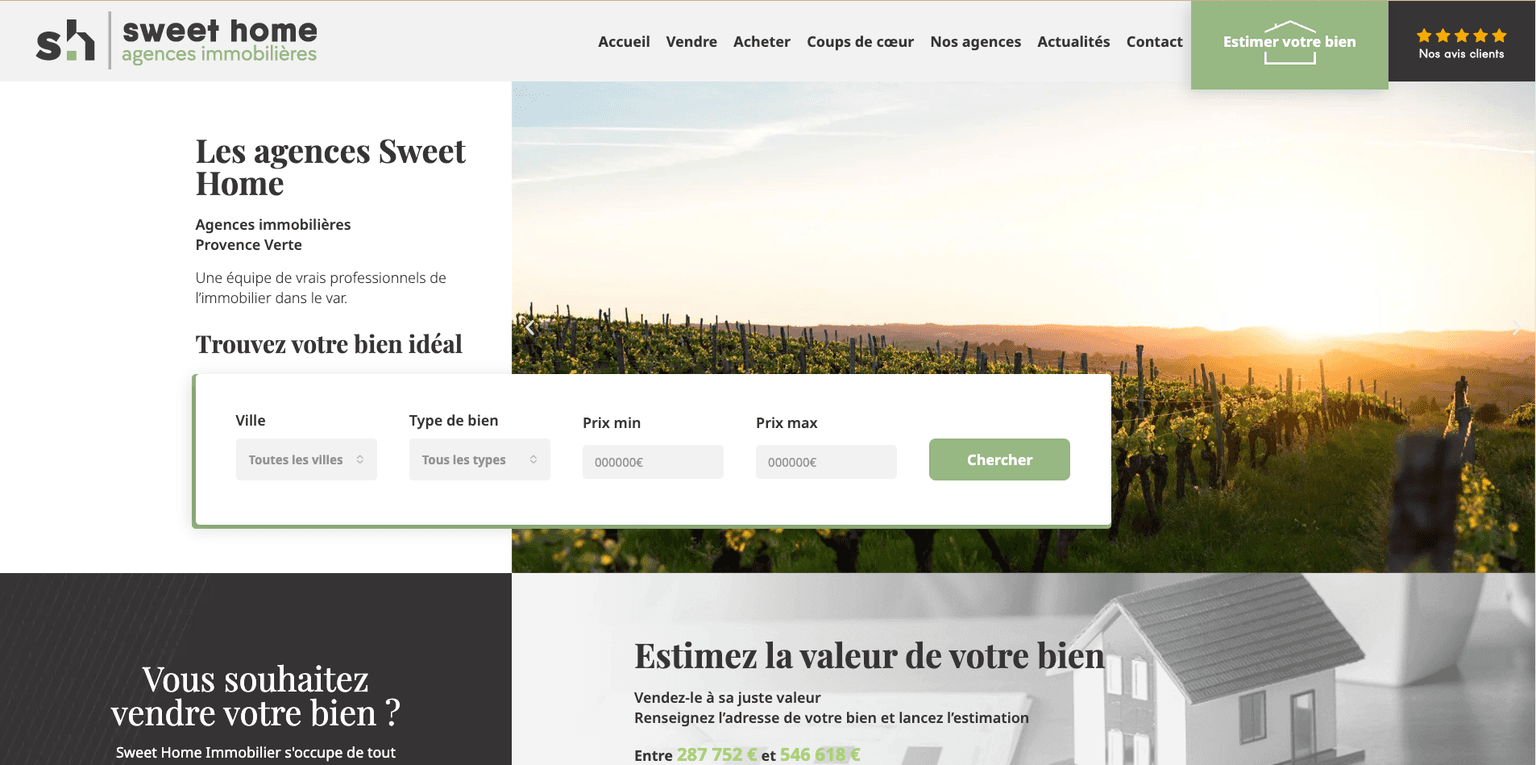 Aperçu desktop du site Sweet Home