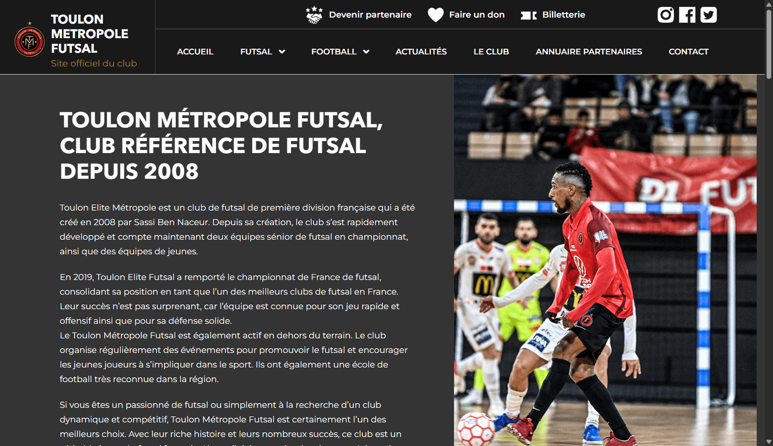 Aperçu desktop du site Toulon Métropole Futsal