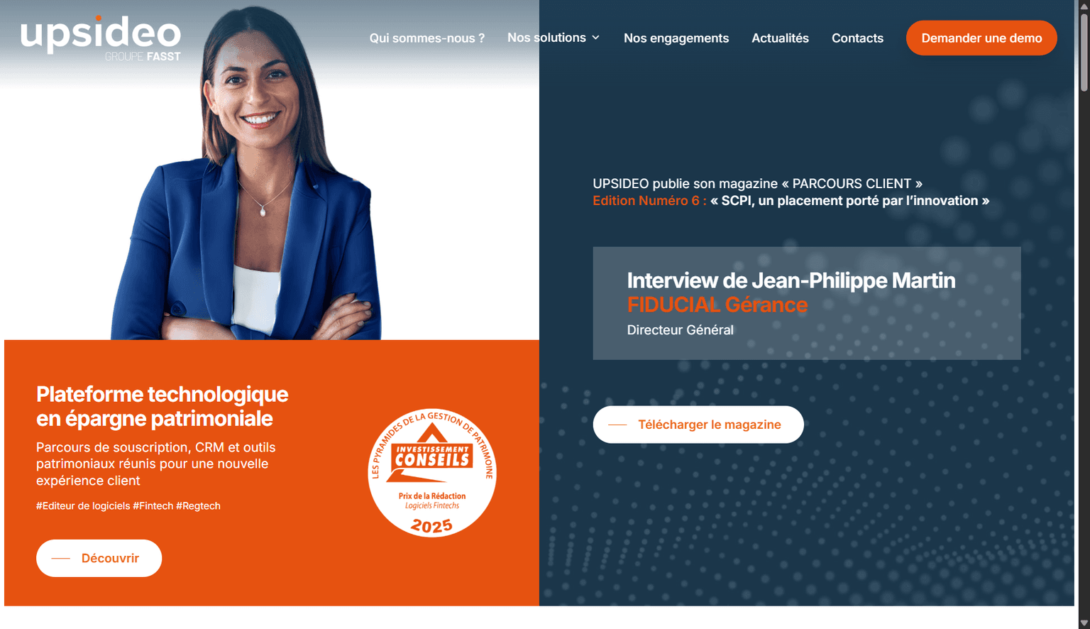 Aperçu desktop du site Upsideo