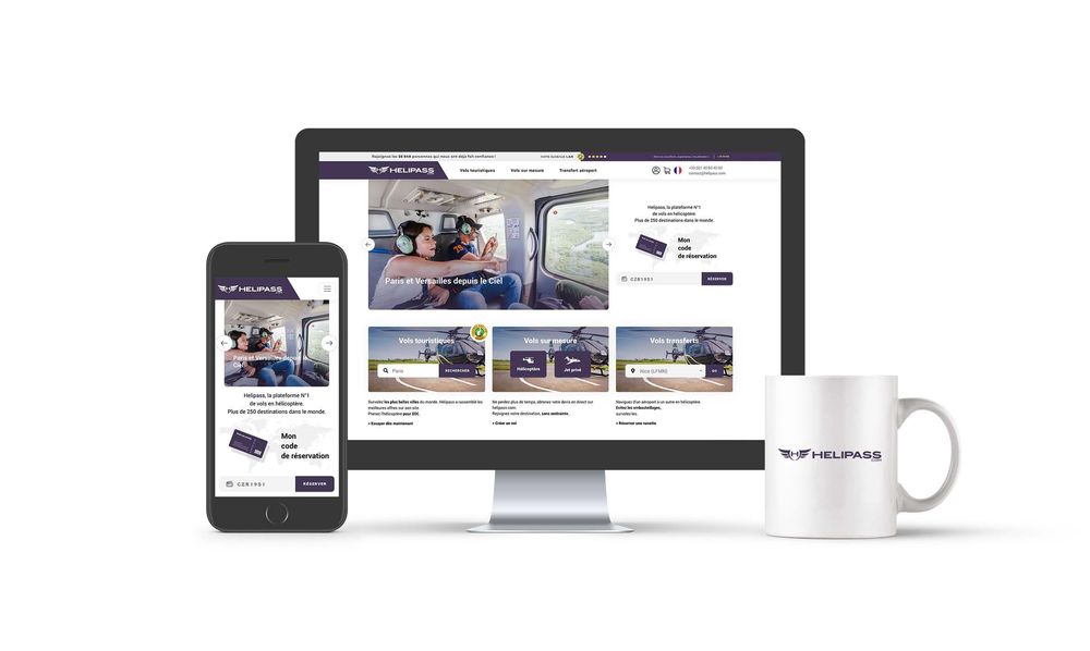 Image de la maquette du site web d'Helipass', client de Getup Agency